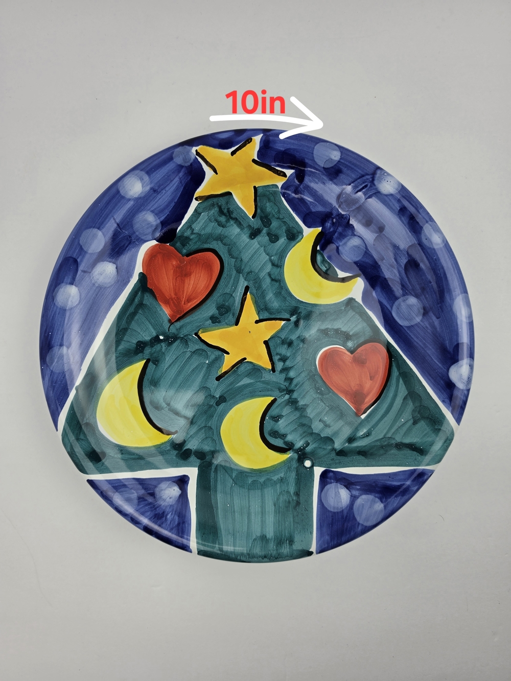 Vintage Italian Ceramic Christmas Tree Dinner Plate  Hand Painted Made in Italy